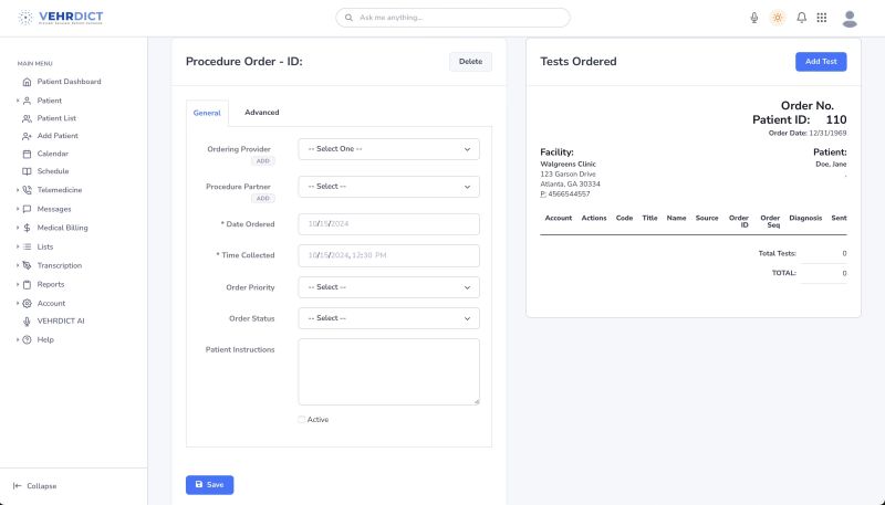 Procedure Order Entry Form