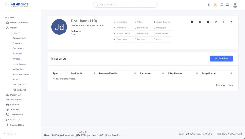 Insurance Overview – Access and manage all insurance entries.