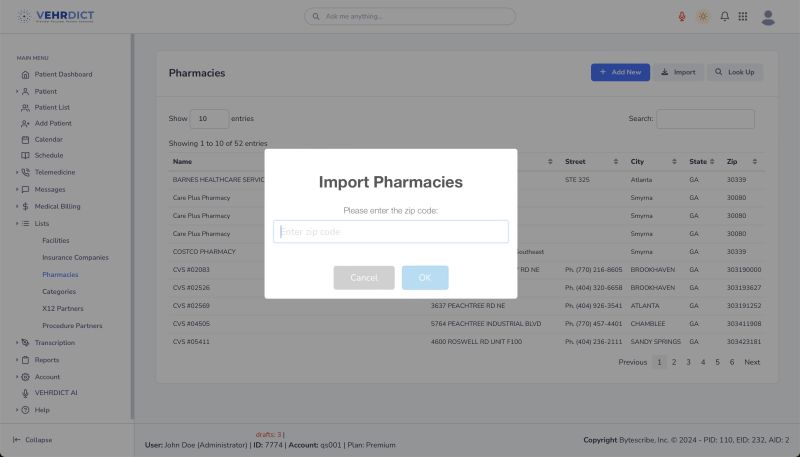 Pharmacy List - Import by ZIP Code