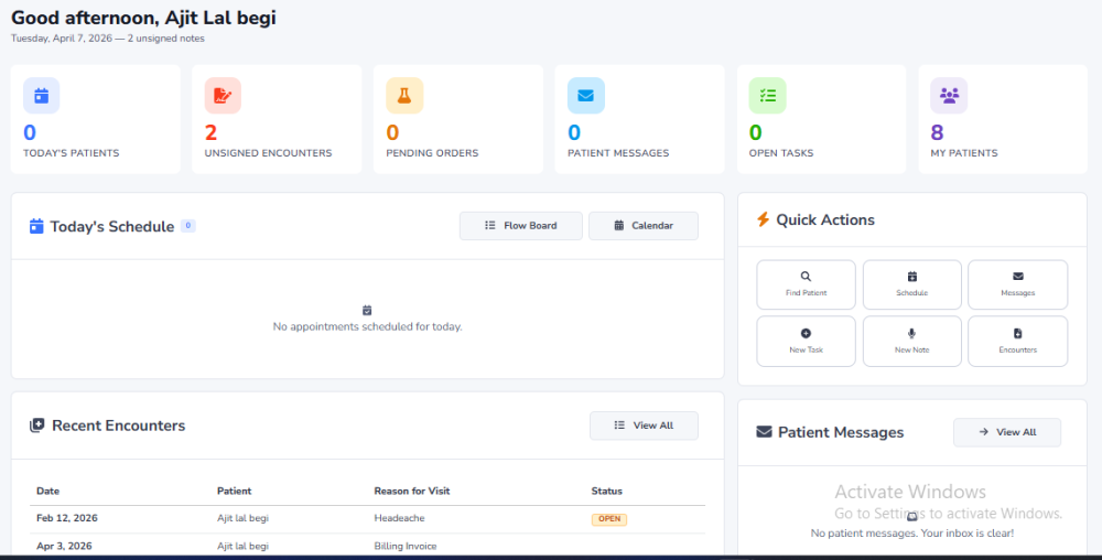 Dashboard with patient notes
