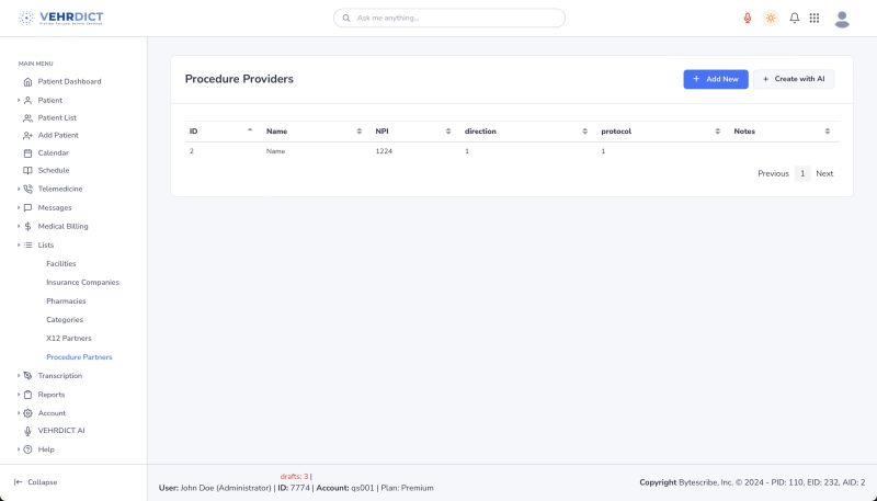 Procedure Partner List – Manage your partner labs, specialists, and external providers
