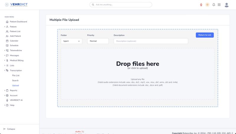 File Upload Interface – Drag and drop or select files for upload.