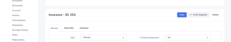 Insurance Verification Screen – Review eligibility, coverage, and authorization status.