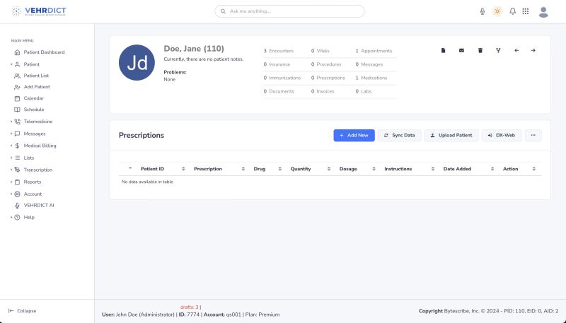 Prescription Management Interface
