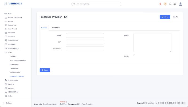 Procedure Partner Details – Input organization info and integration settings