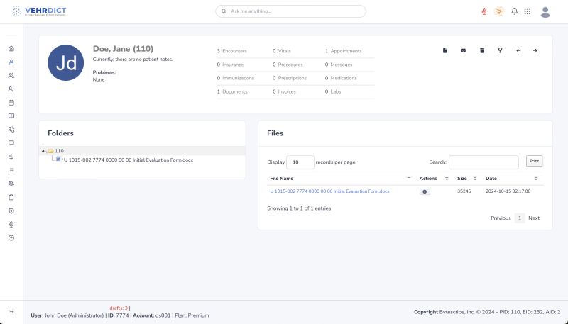 Document Added – File now visible under patient’s Documents tab.