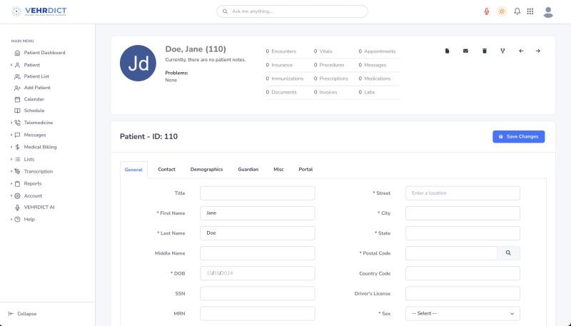 General Info Tab – Foundational patient information and demographics.